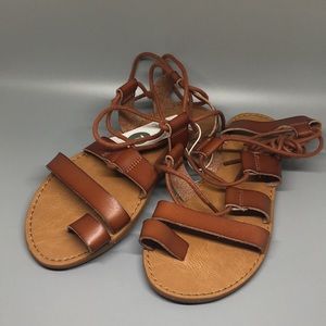 Cognac Colored Lace Up Gladiator Sandals